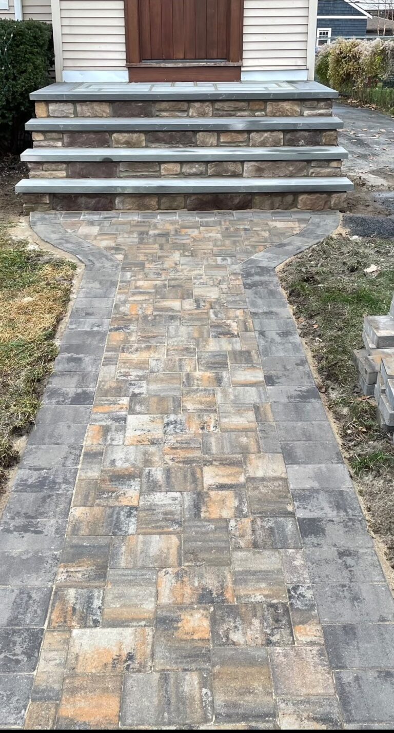 Custom stone front steps with bluestone treads in New Jersey
