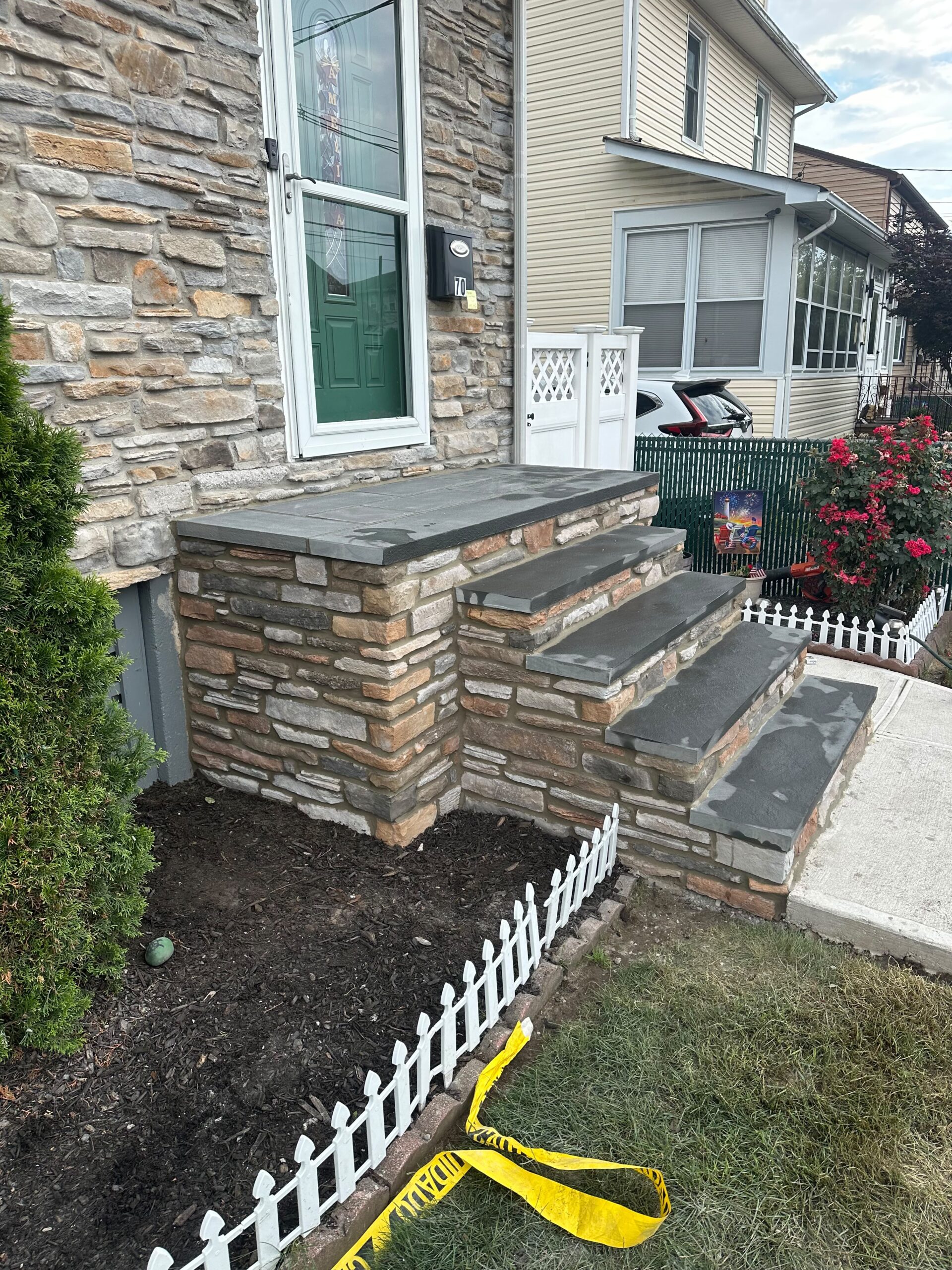 Stone masonry front entrance steps in Garfield NJ