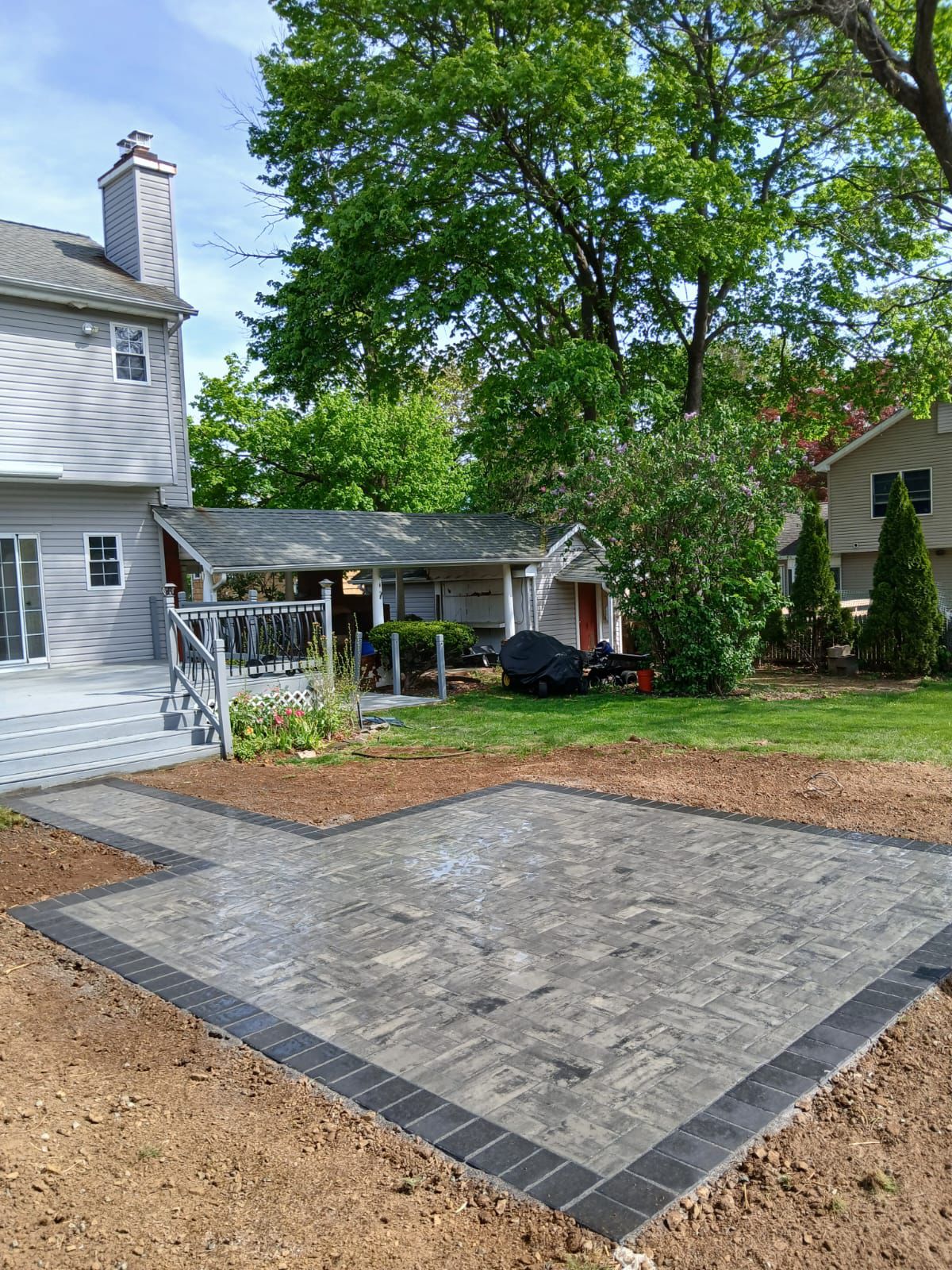 Backyard paver patio installation in Closter NJ
