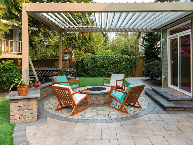 Covered paver patio and outdoor living area in Morristown NJ