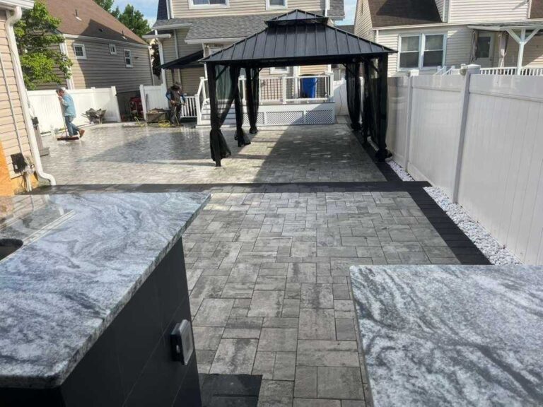 Custom paver patio and outdoor living area