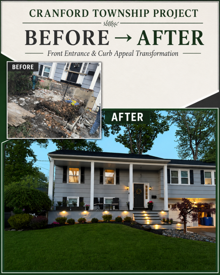 Before and after front entrance transformation in Cranford NJ