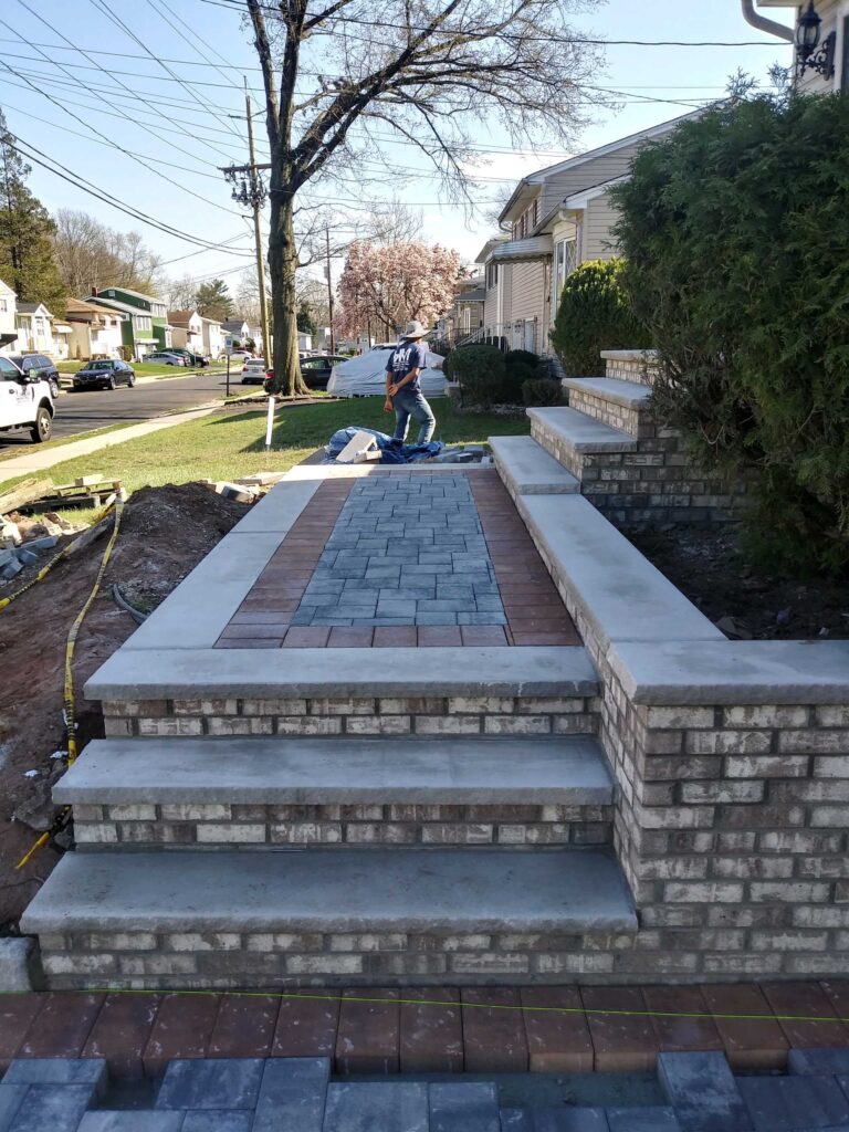 Paver walkway with masonry front steps in Paramus NJ