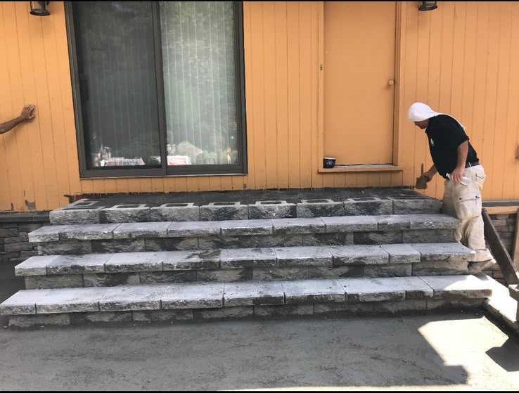 Masonry steps under construction in Watchung NJ