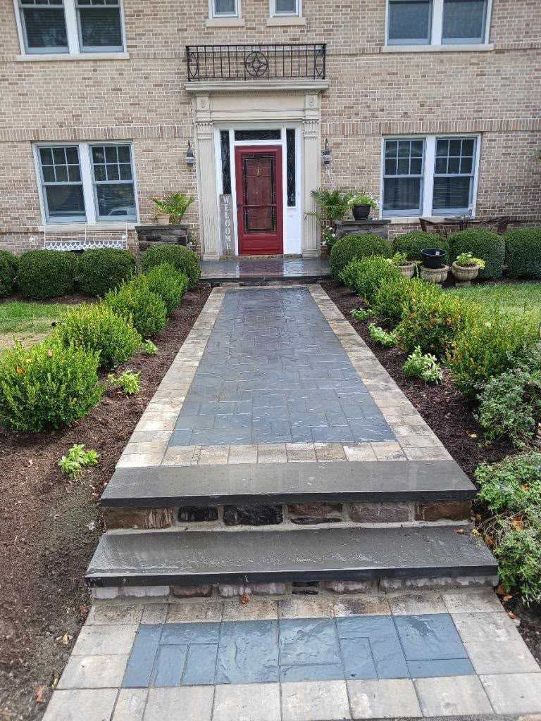 Paver front walkway and masonry steps in Watchung NJ