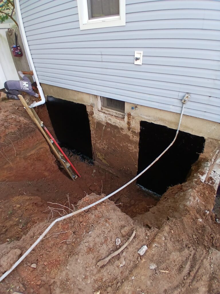 Foundation excavation before exterior waterproofing
