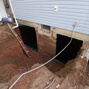 Foundation excavation before exterior waterproofing