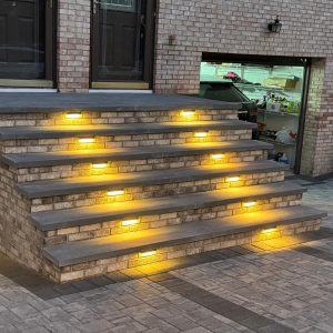 Masonry steps with integrated outdoor lighting in New Jersey
