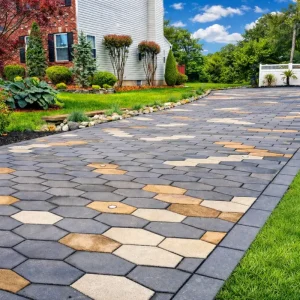 Decorative paver driveway installation in New Jersey