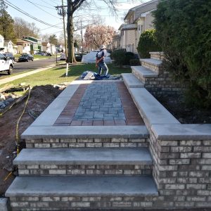 Paver walkway with masonry front steps in Paramus NJ